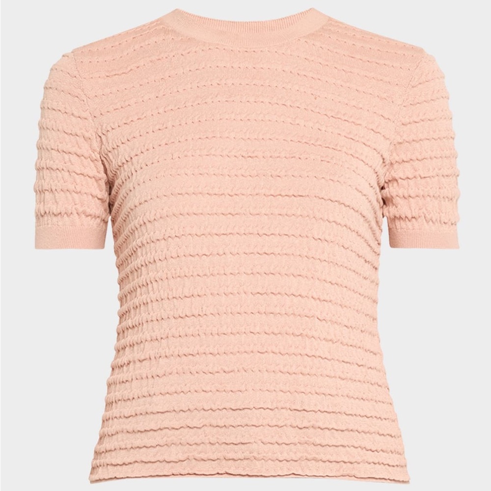 Frame Denim Pink Ribbed Smocked Fitted Short Sleeve Tee Small - Picture 4 of 7